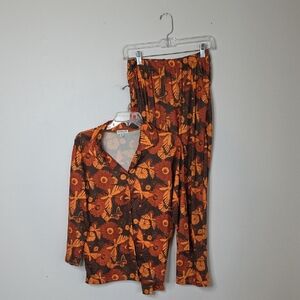 EARTHBOUND Floral Pajamas - Orange and Green Size Small